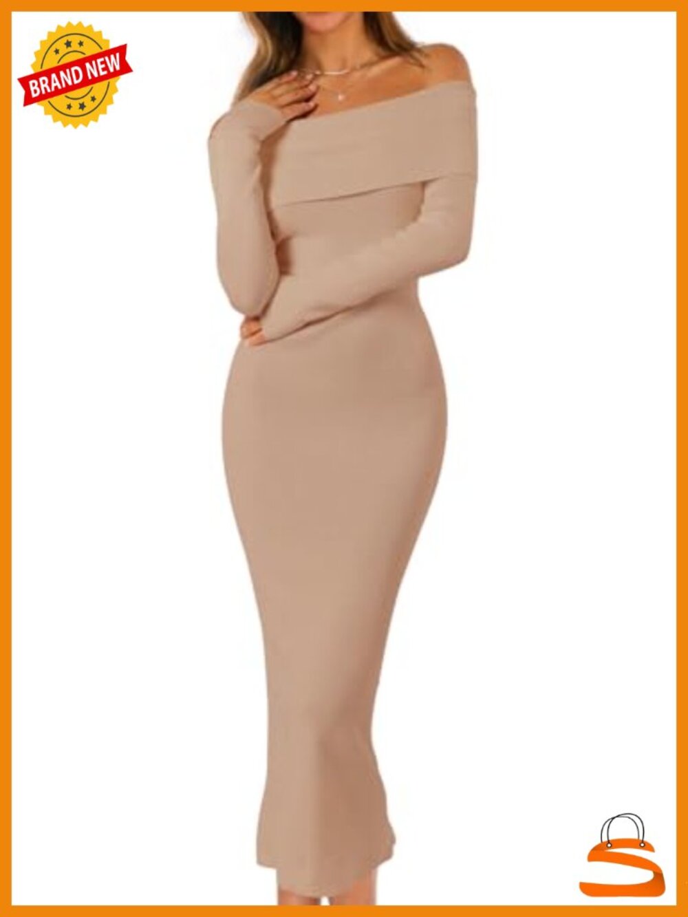 MEROKEETY Off Shoulder Long Sleeve Bodycon Midi Sweater Dress